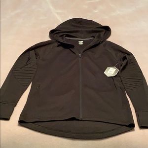 COPY - Black performance zip hooded jacket.